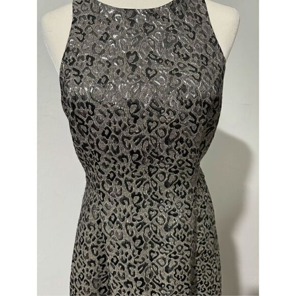 SB Sachine + Babi metallic print mesh -inset Hi-lo evening Gown 6 - Picture 3 of 11